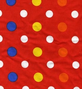 Red with multicolored polka dots