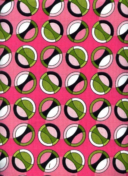 Contemporary "WhirlPool" Village Fabrics in Pink Green and Blac