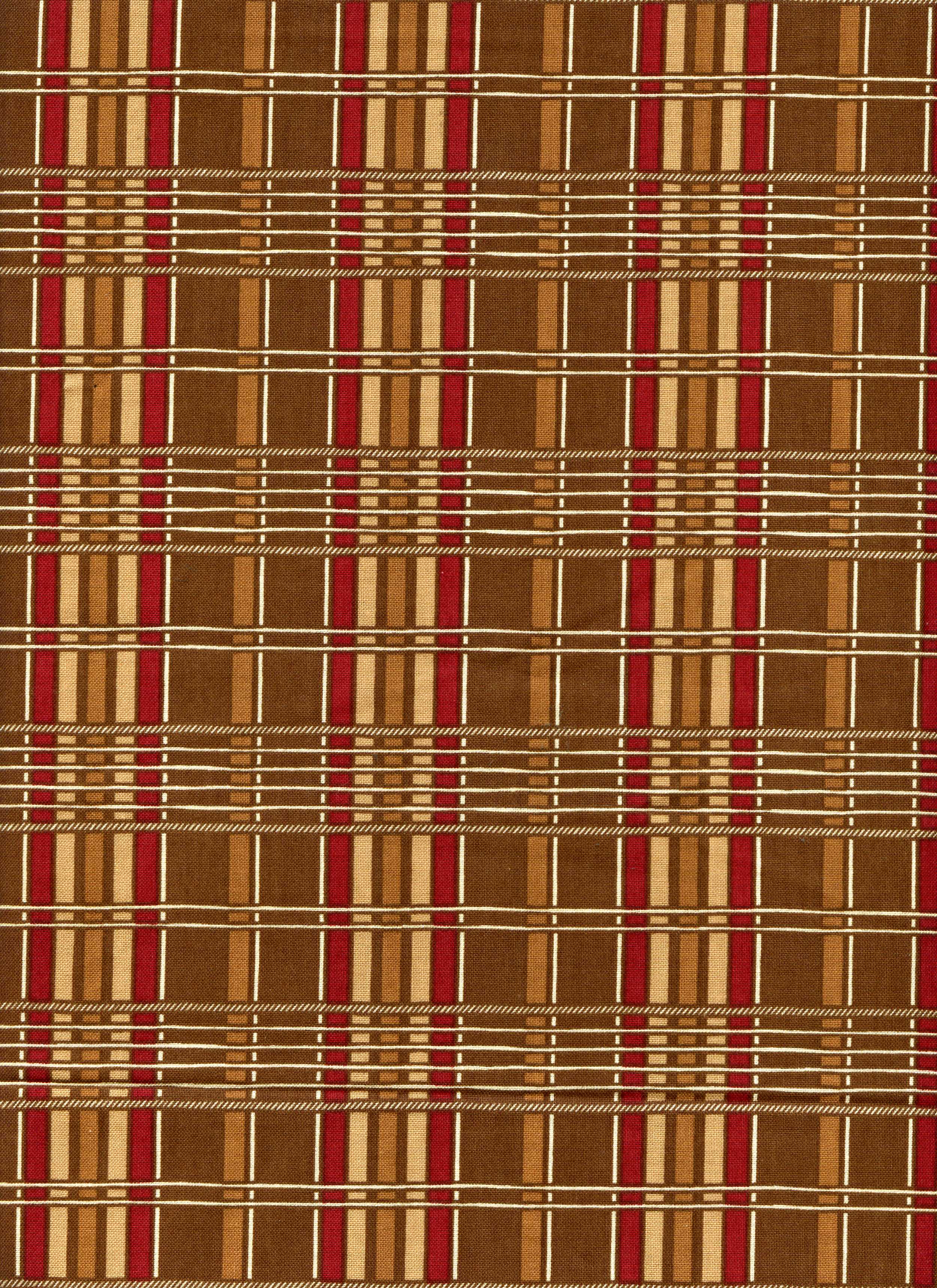 Brown and Green check with a repeating red stripe